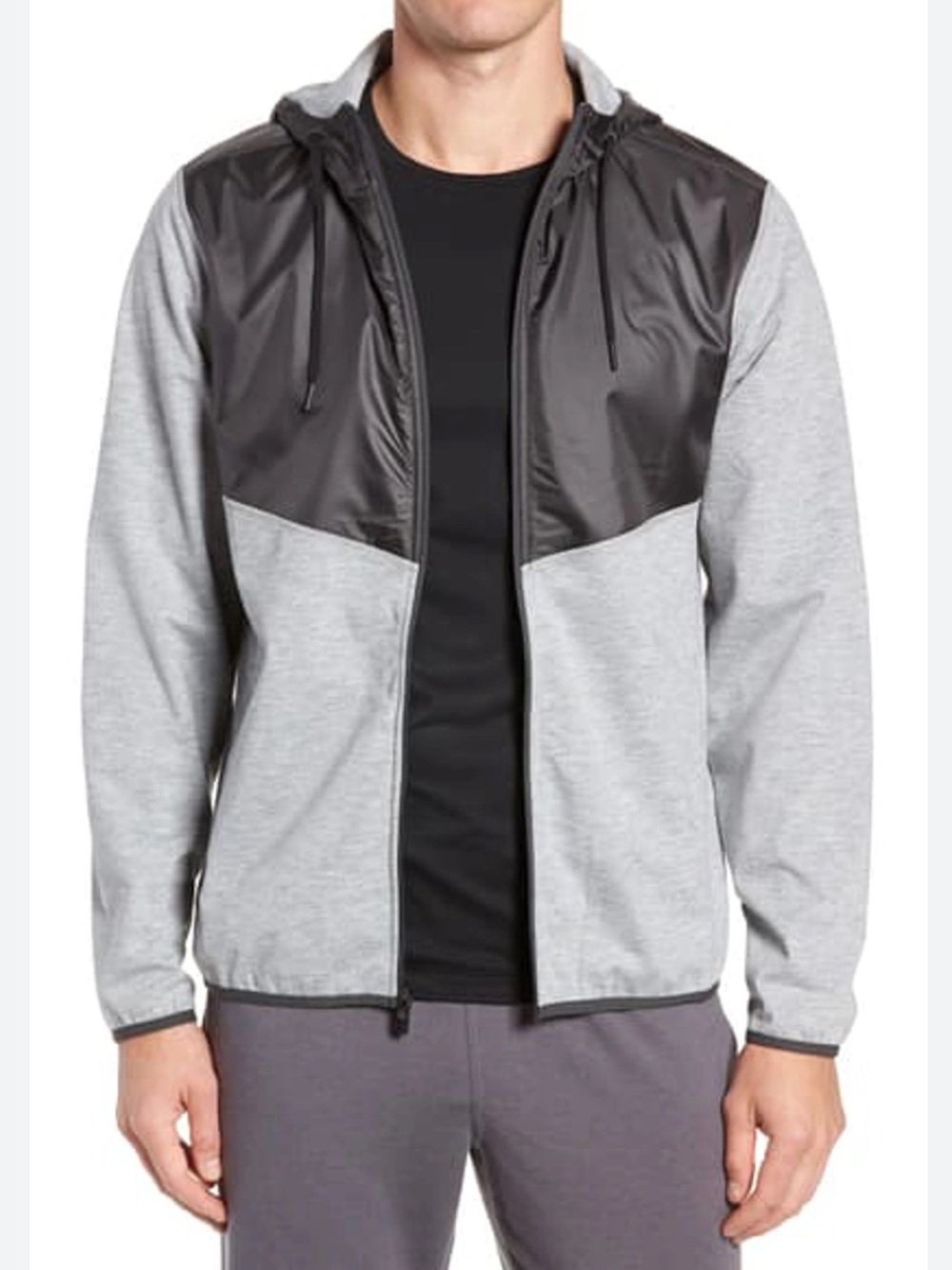 RHONE Heather Gray and Black Lightweight Zip Hoodie Jacket